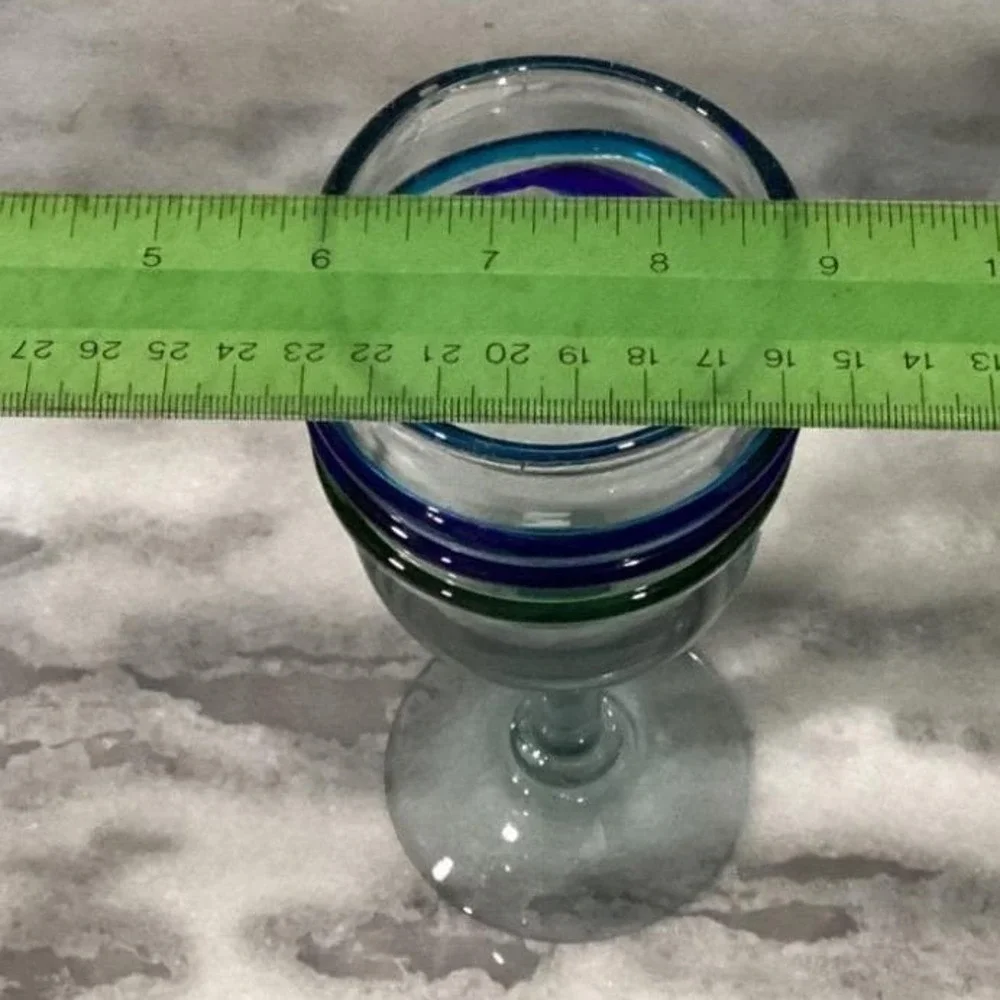 Pier 1 Imports Water Goblets, Set‎ of 2, Vintage Hand Blown Multicolor Rings